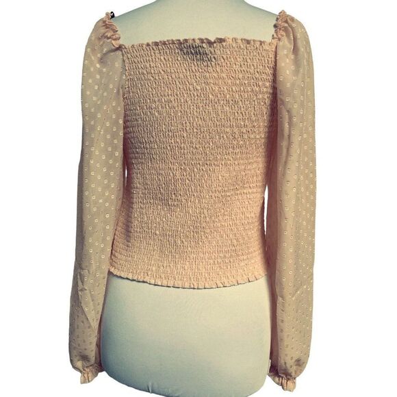 Laundry by Shelli Segal Square Neck Smocked Long Sleeve Top Blouse Rose  NEW - Picture 4 of 7